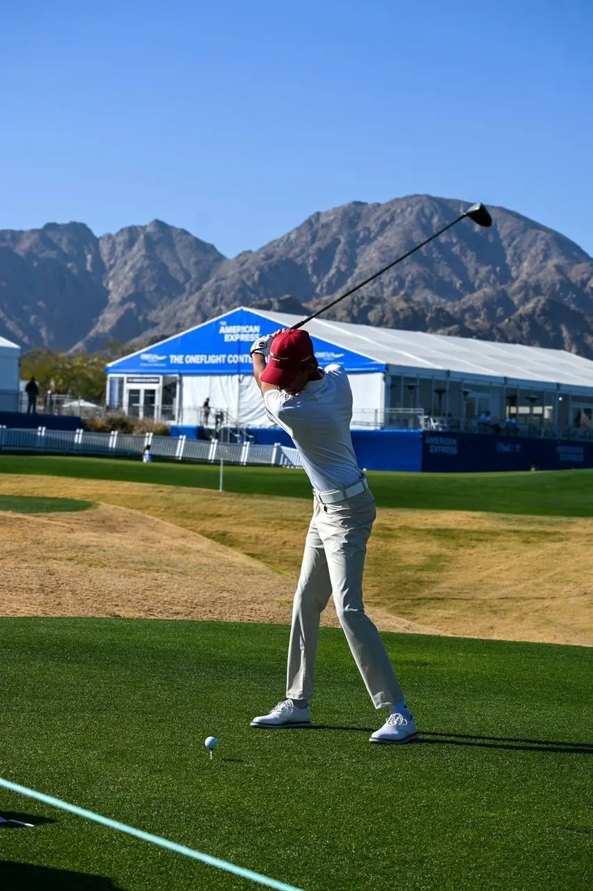 Cameron Rajput driving range warm-up at The American Express